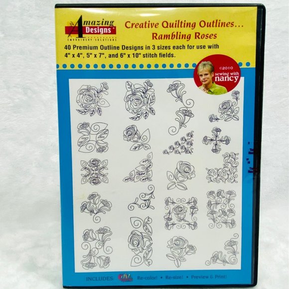 Amazing Designs Rambling Roses Quilting Outlines CD - New - Picture 1 of 6